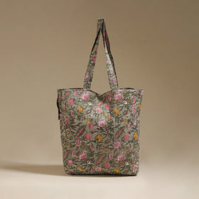 Handcrafted quilted sanganeri block printed fabric tote bag