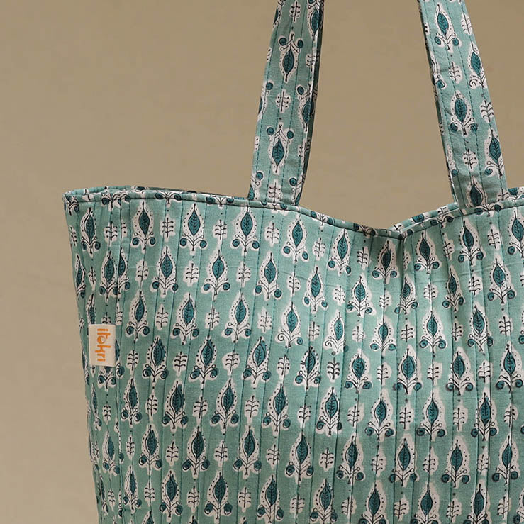 Handcrafted quilted sanganeri block printed fabric tote bag