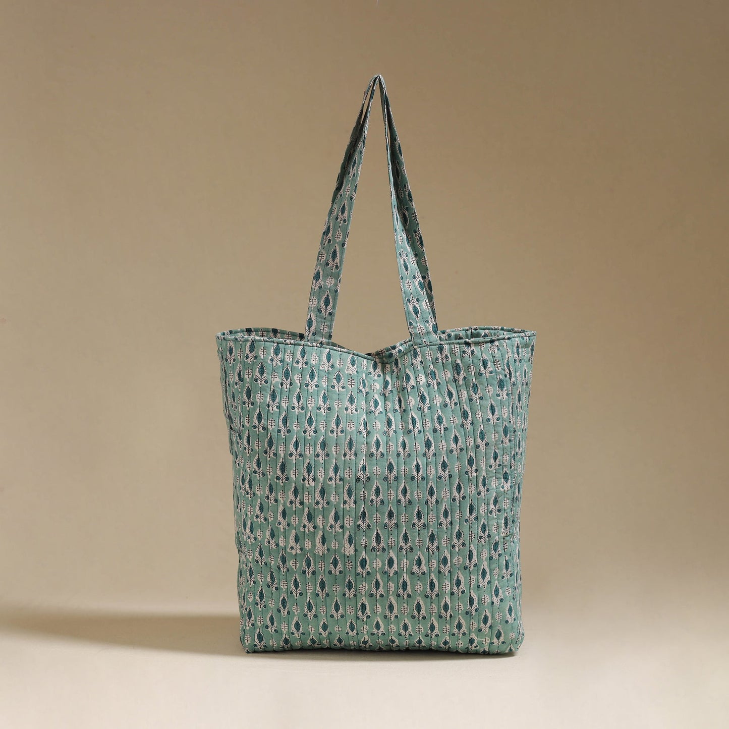 Handcrafted quilted sanganeri block printed fabric tote bag