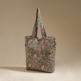 Handcrafted quilted sanganeri block printed fabric tote bag