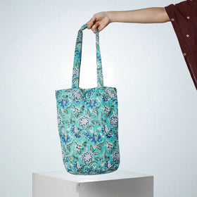 Green Handcrafted Quilted Sanganeri Block Printed Shoulder Bag