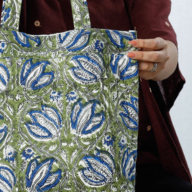 Green - Handcrafted Quilted Sanganeri Block Printed Shoulder Bag