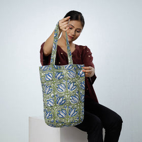 Green - Handcrafted Quilted Sanganeri Block Printed Shoulder Bag
