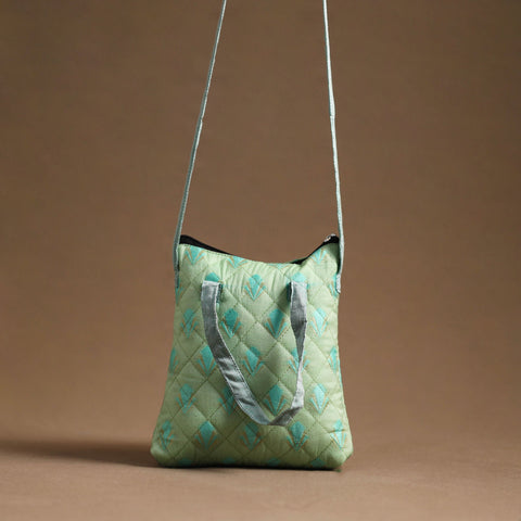 Green - handcrafted quilted silk sling bag 02