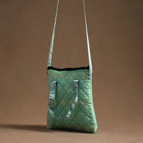 Green - handcrafted quilted silk sling bag 08