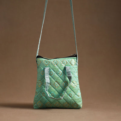 Green - handcrafted quilted silk sling bag 08
