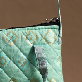 Green - handcrafted quilted silk sling bag 08