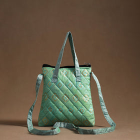 Green - handcrafted quilted silk sling bag 08
