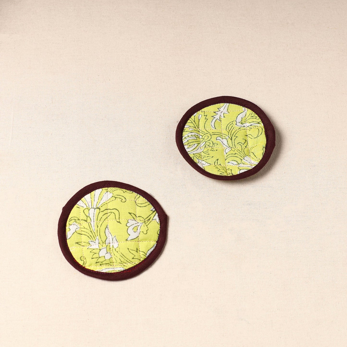 Green Handcrafted Sanganeri Print Coaster (Set of 2)