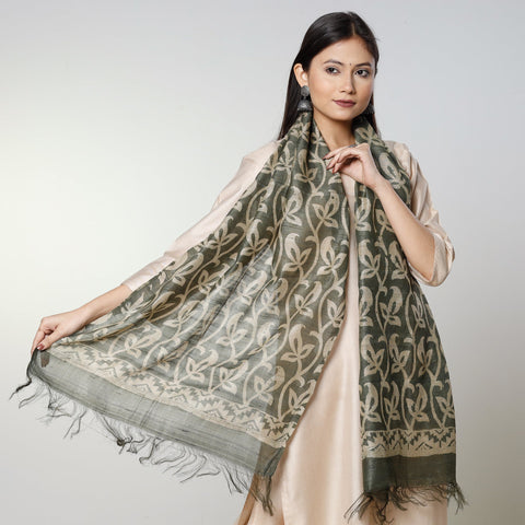 Buy Handloom Block Art Print Tussar Silk Bindaas Stole
