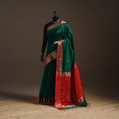 Green - handloom buti maheshwari saree with zari border 40