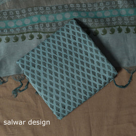 Handloom chanderi silk block print sanganeri 3pc unstitched