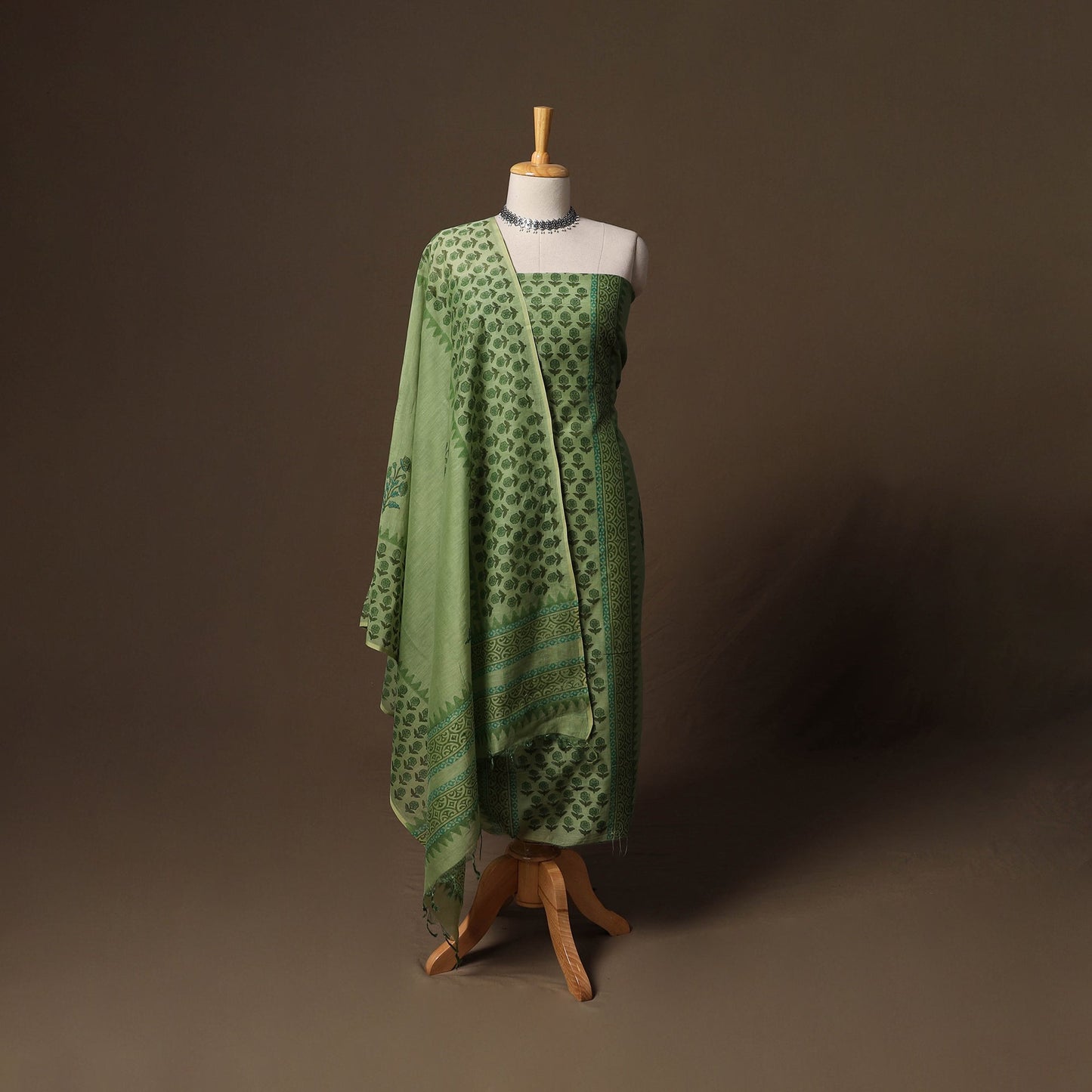 Handloom chanderi silk block print sanganeri 3pc unstitched