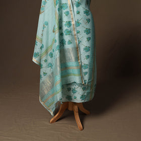 Handloom chanderi silk block print sanganeri 3pc unstitched