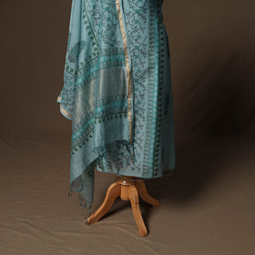 Handloom chanderi silk block print sanganeri 3pc unstitched
