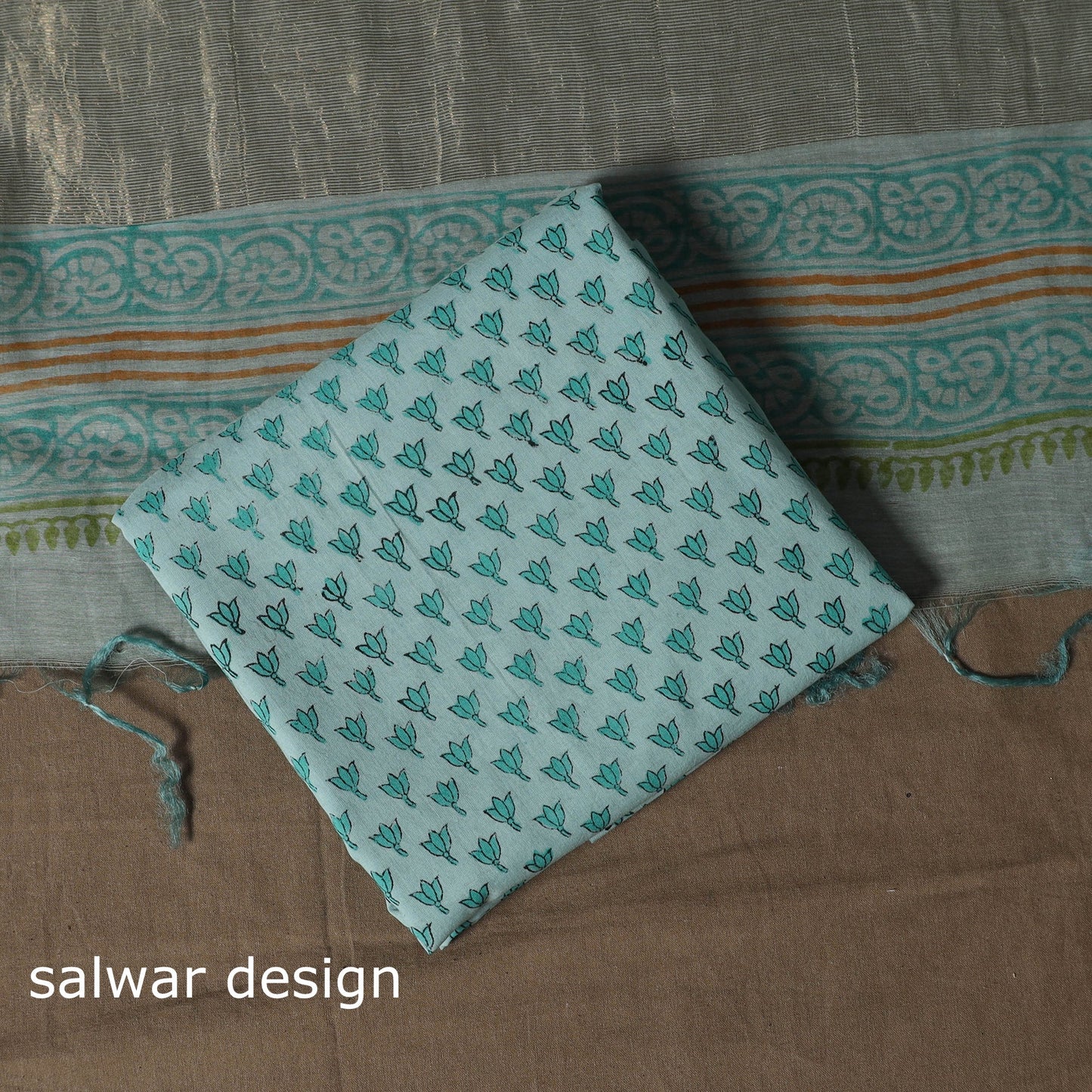 Handloom chanderi silk block print sanganeri 3pc unstitched
