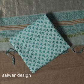 Handloom chanderi silk block print sanganeri 3pc unstitched