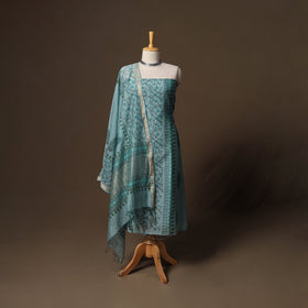 Handloom chanderi silk block print sanganeri 3pc unstitched