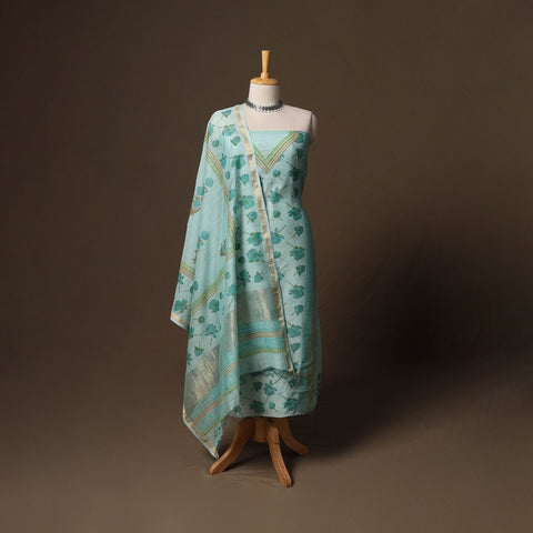 Handloom chanderi silk block print sanganeri 3pc unstitched