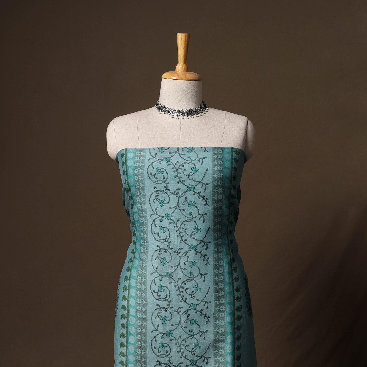 Handloom chanderi silk block print sanganeri 3pc unstitched