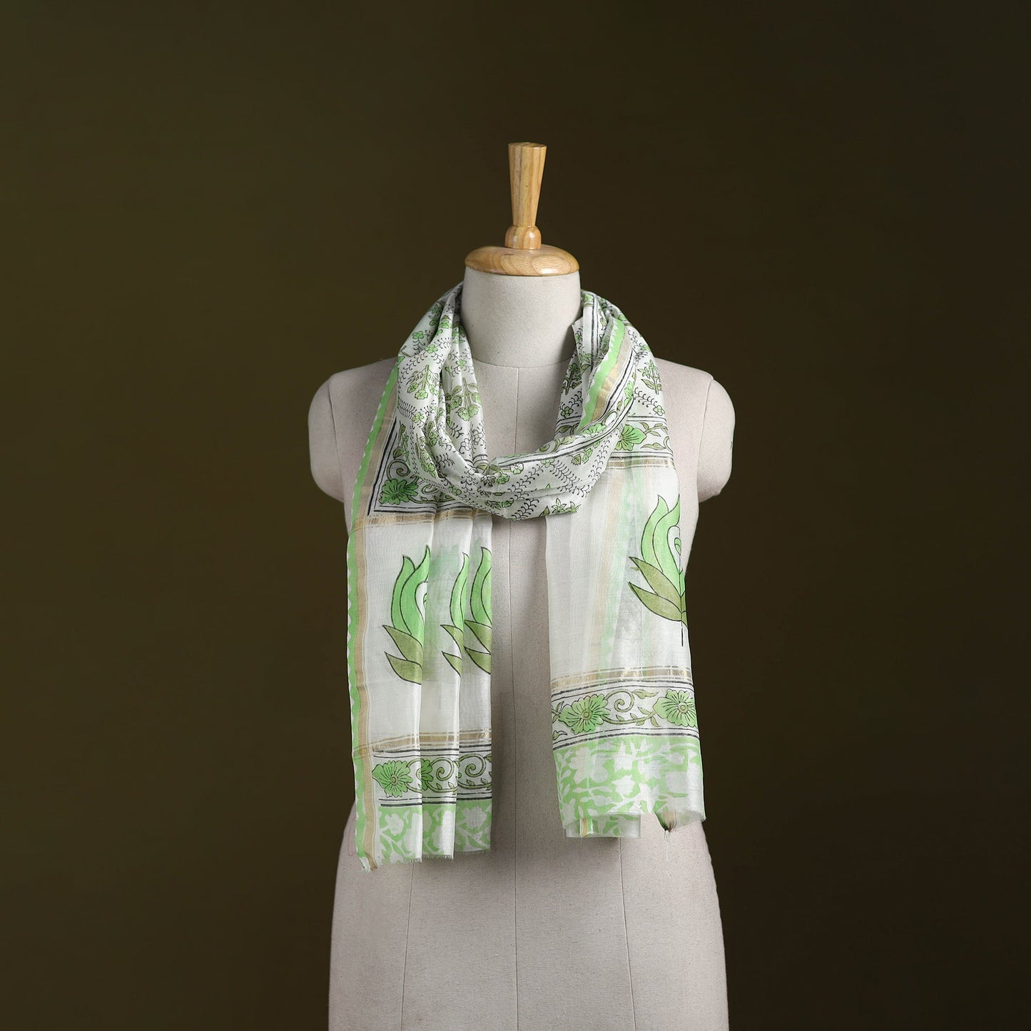 Handloom chanderi silk sanganeri stole 12 - handcrafted