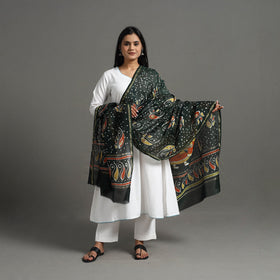  Handloom Chanderi Silk Hand Batik Printed Dupatta