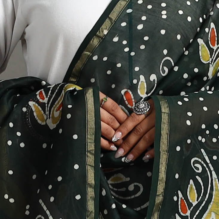  Handloom Chanderi Silk Hand Batik Printed Dupatta