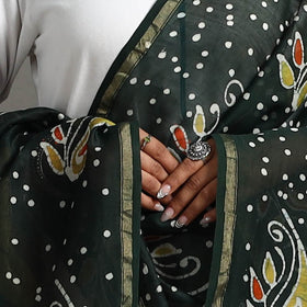  Handloom Chanderi Silk Hand Batik Printed Dupatta