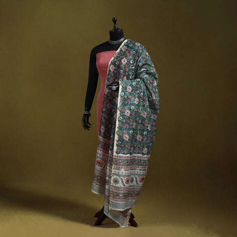 Green - handloom chanderi silk hand sanganeri dupatta 14