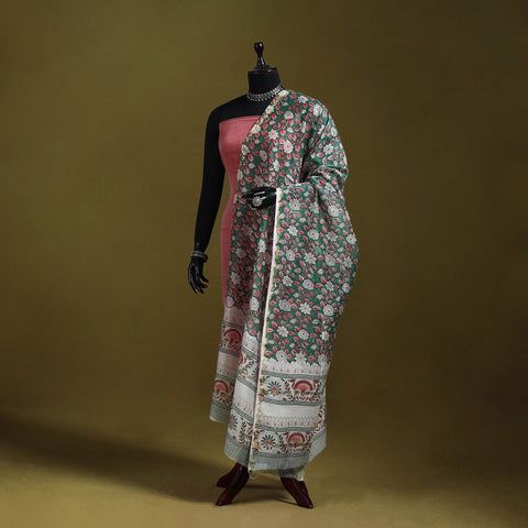 Green - handloom chanderi silk hand sanganeri dupatta 15
