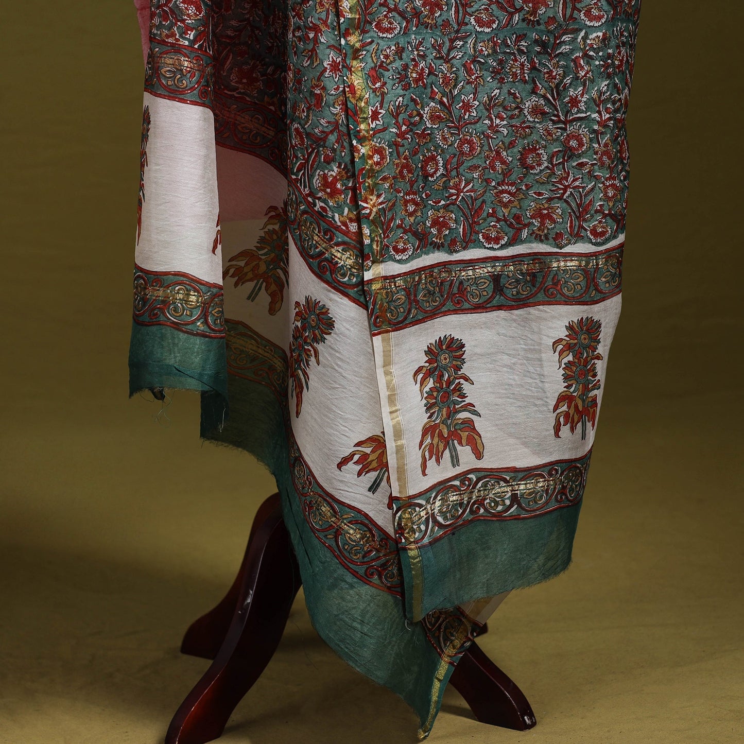 Green - handloom chanderi silk hand sanganeri dupatta 39