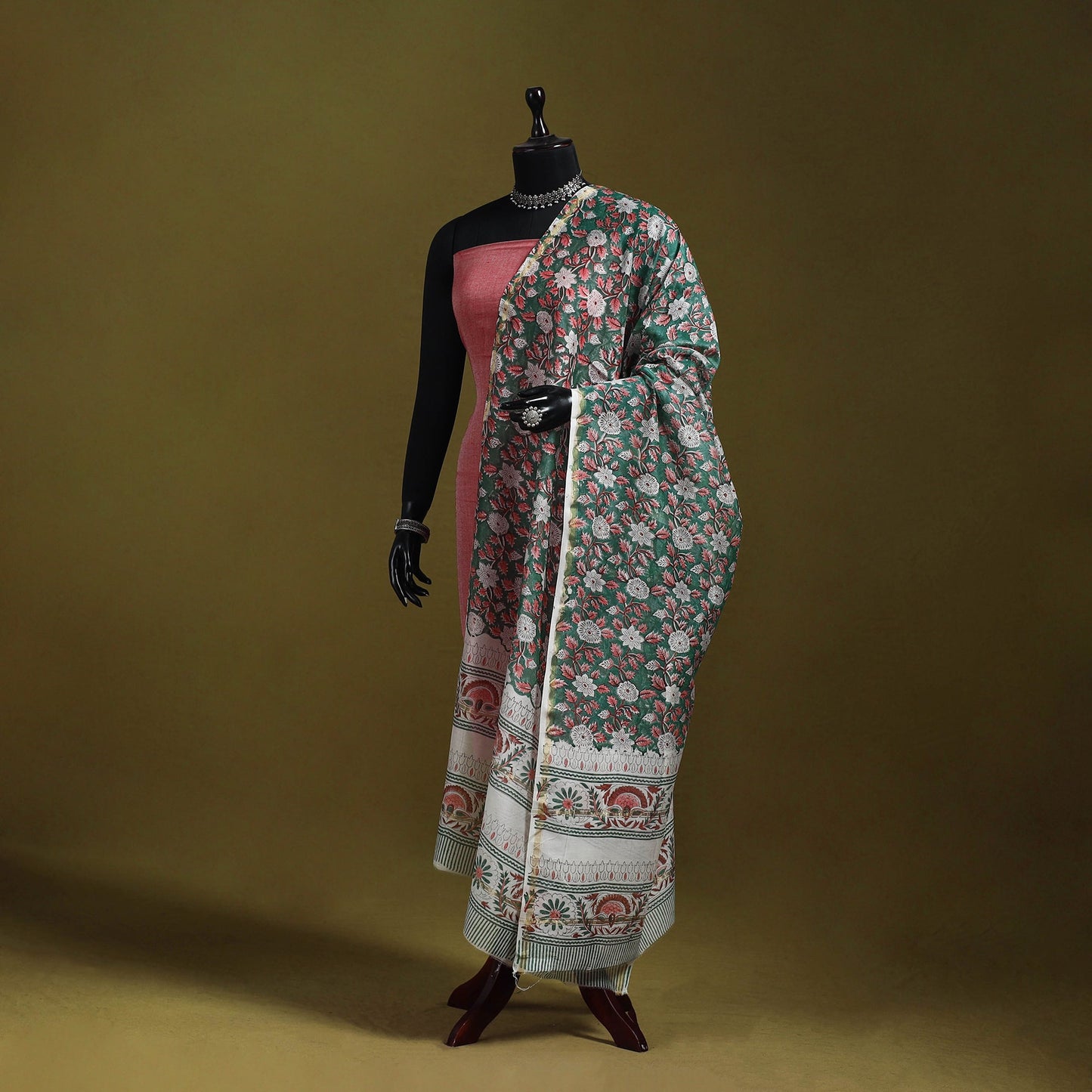 Green - handloom chanderi silk hand sanganeri dupatta 15