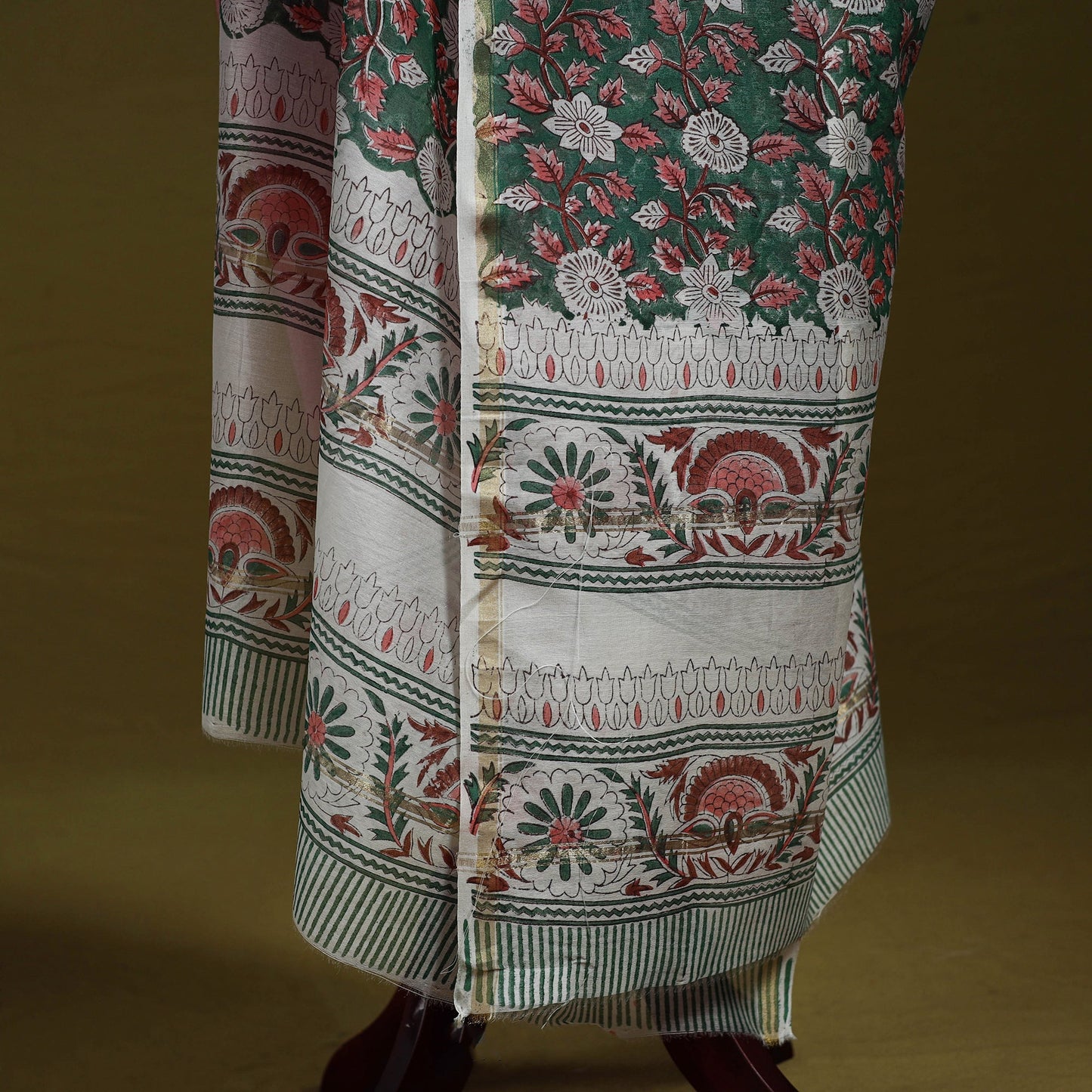 Green - handloom chanderi silk hand sanganeri dupatta 15