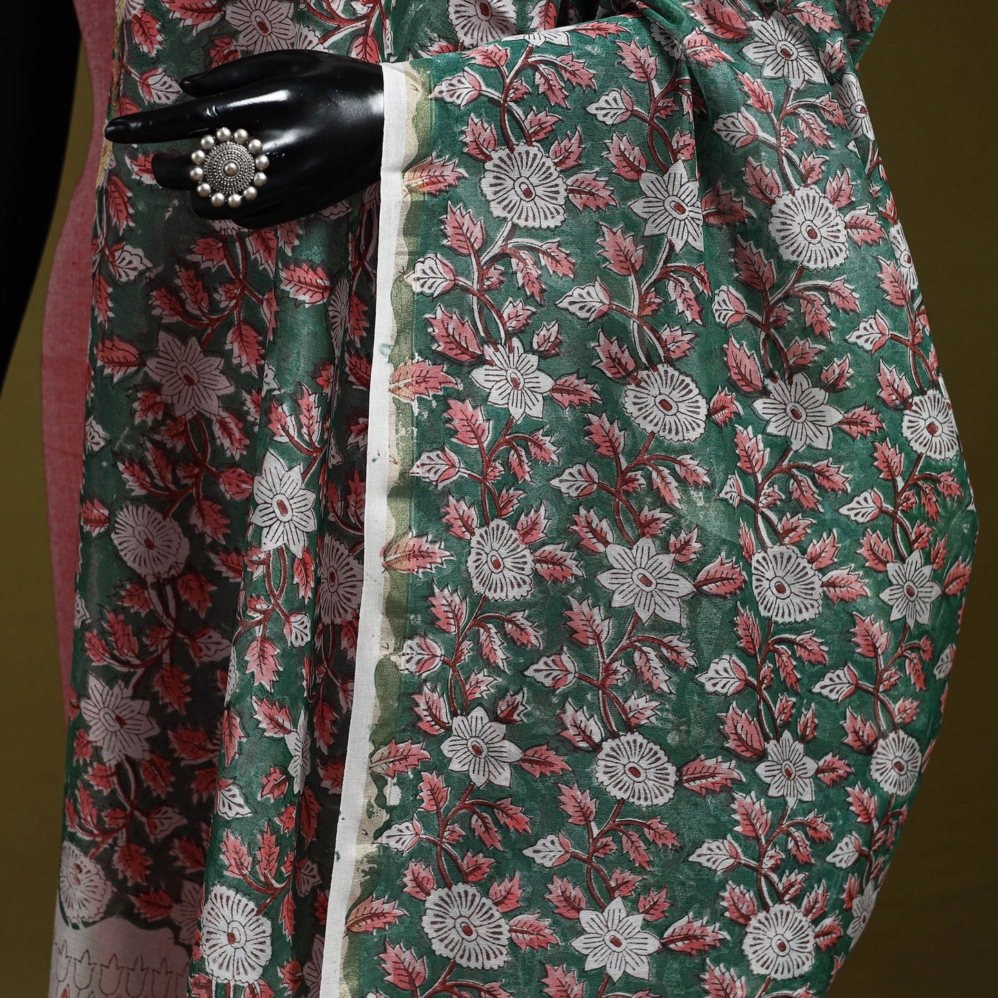 Green - handloom chanderi silk hand sanganeri dupatta 15