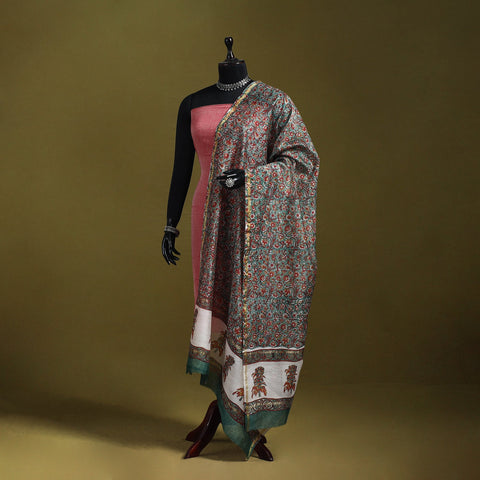 Green - handloom chanderi silk hand sanganeri dupatta 39