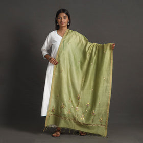 Green - handloom chanderi silk kashida embroidery dupatta