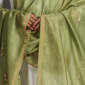 Green - handloom chanderi silk kashida embroidery dupatta