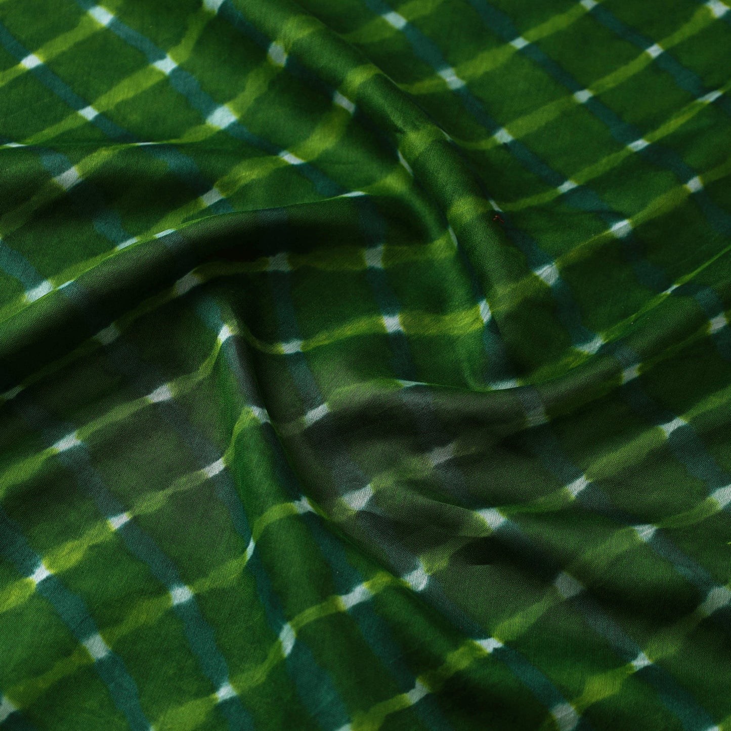 Green Handloom Chanderi Silk Mothra Tie-Dye Leheriya Fabric