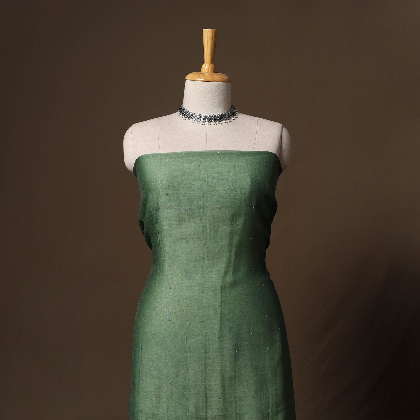 Handloom chanderi silk mukaish work 3pc unstitched dress