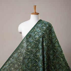 Green Block Print Handloom Chanderi Silk Pipad Fabric