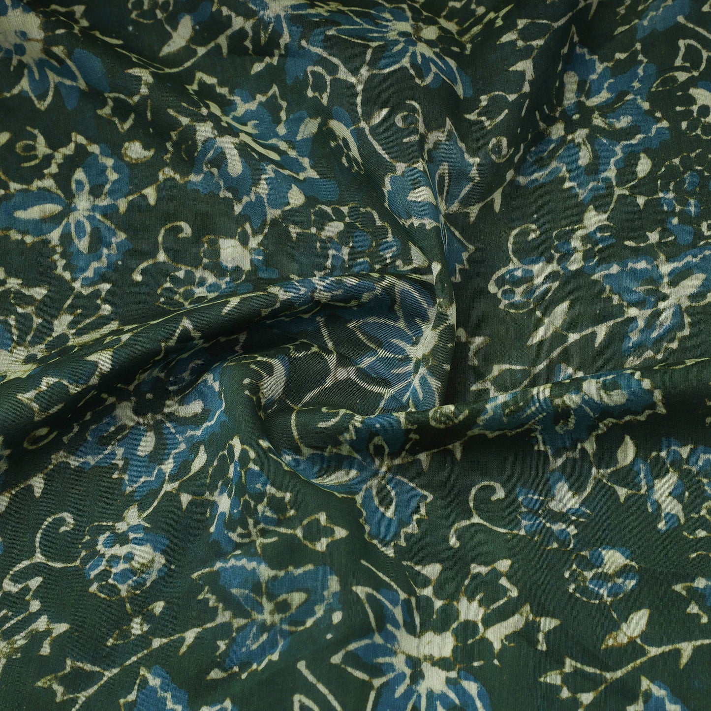 Green Block Print Handloom Chanderi Silk Pipad Fabric