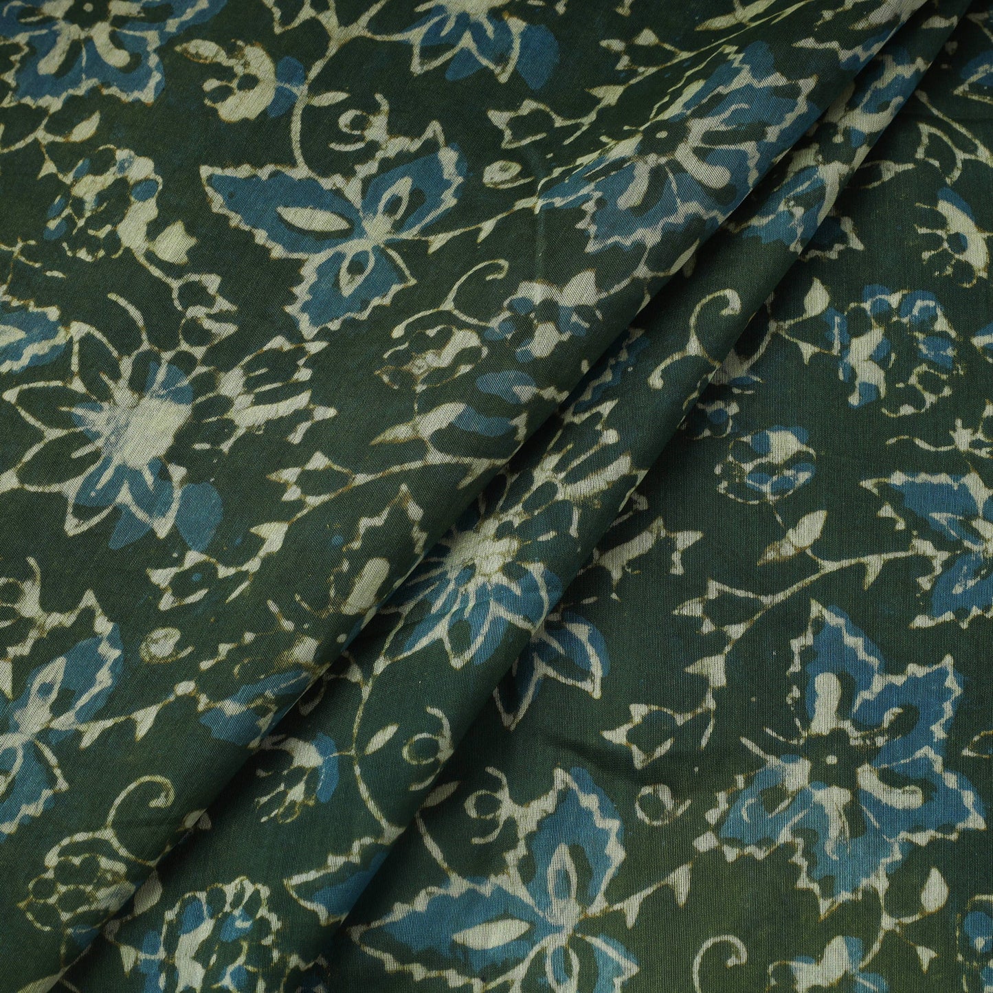 Green Block Print Handloom Chanderi Silk Pipad Fabric