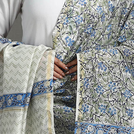 Green - Block Print Handloom Chanderi Silk Sanganeri Dupatta 02