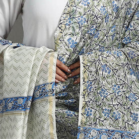 Green - Block Print Handloom Chanderi Silk Sanganeri Dupatta 02