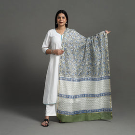 Green - Block Print Handloom Chanderi Silk Sanganeri Dupatta 02