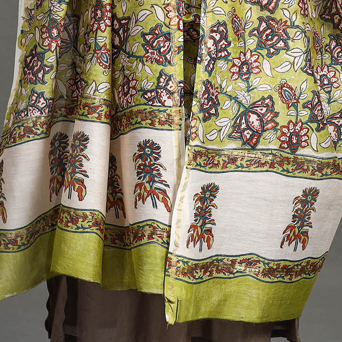 Buy Handloom Chanderi Silk Sanganeri Print Dupatta