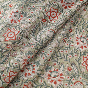 Grey Handloom Chanderi Silk Block Print Sanganeri Fabric