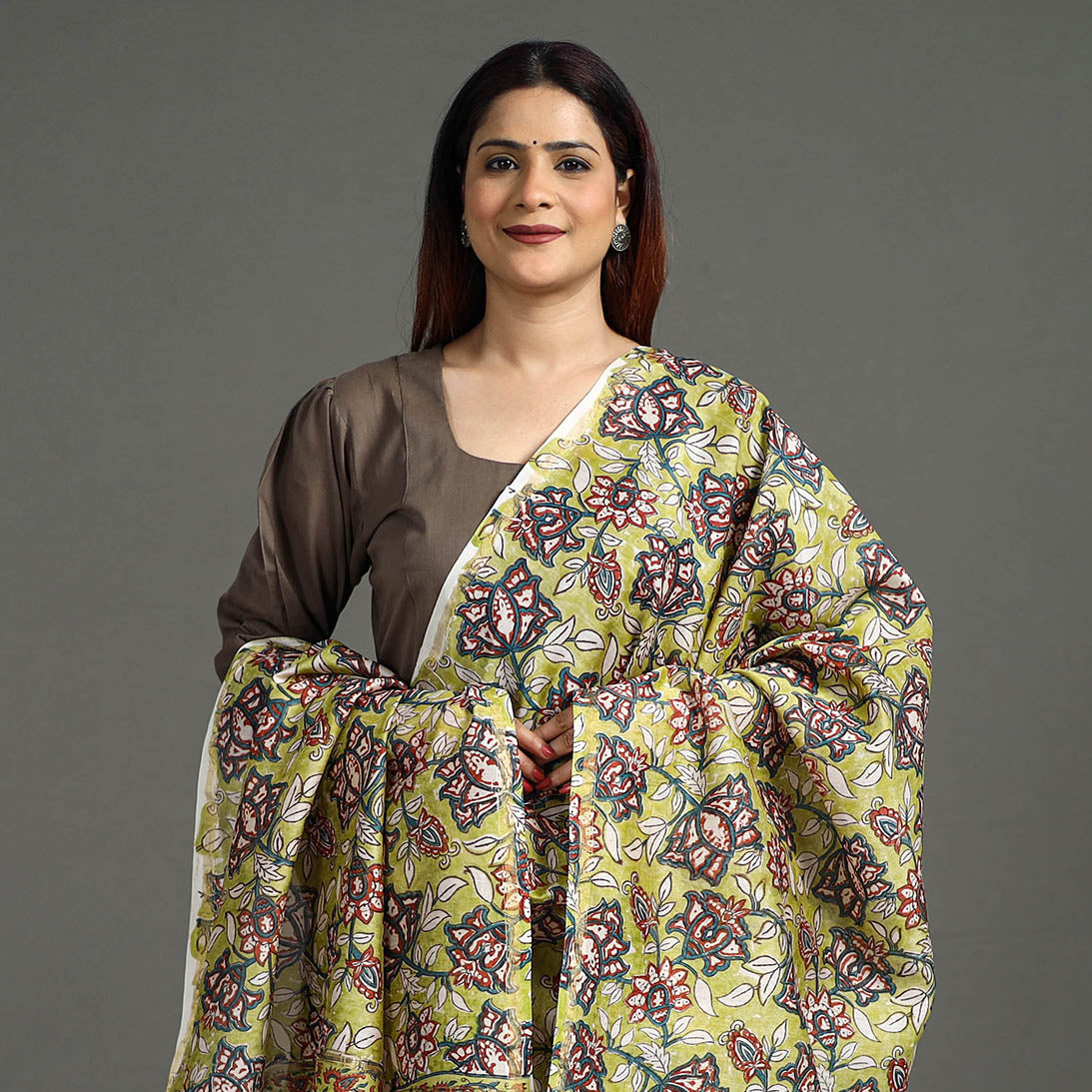 Buy Handloom Chanderi Silk Sanganeri Print Dupatta