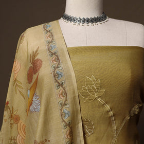 Handloom chanderi silk thread work 3pc unstitched dress