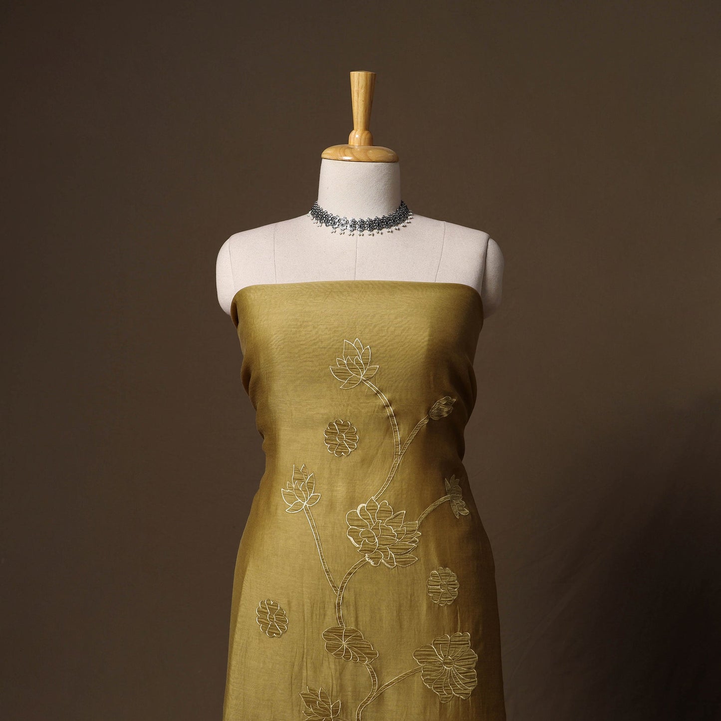 Handloom chanderi silk thread work 3pc unstitched dress